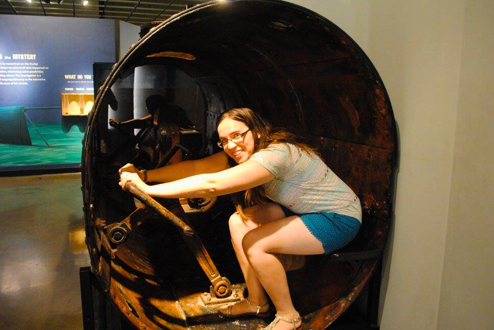photo of jen in replica of hl hunley