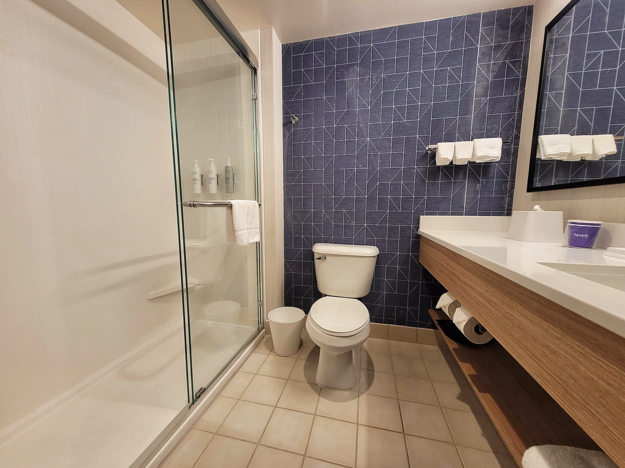 photo of hilton spark madison hotel room bathroom