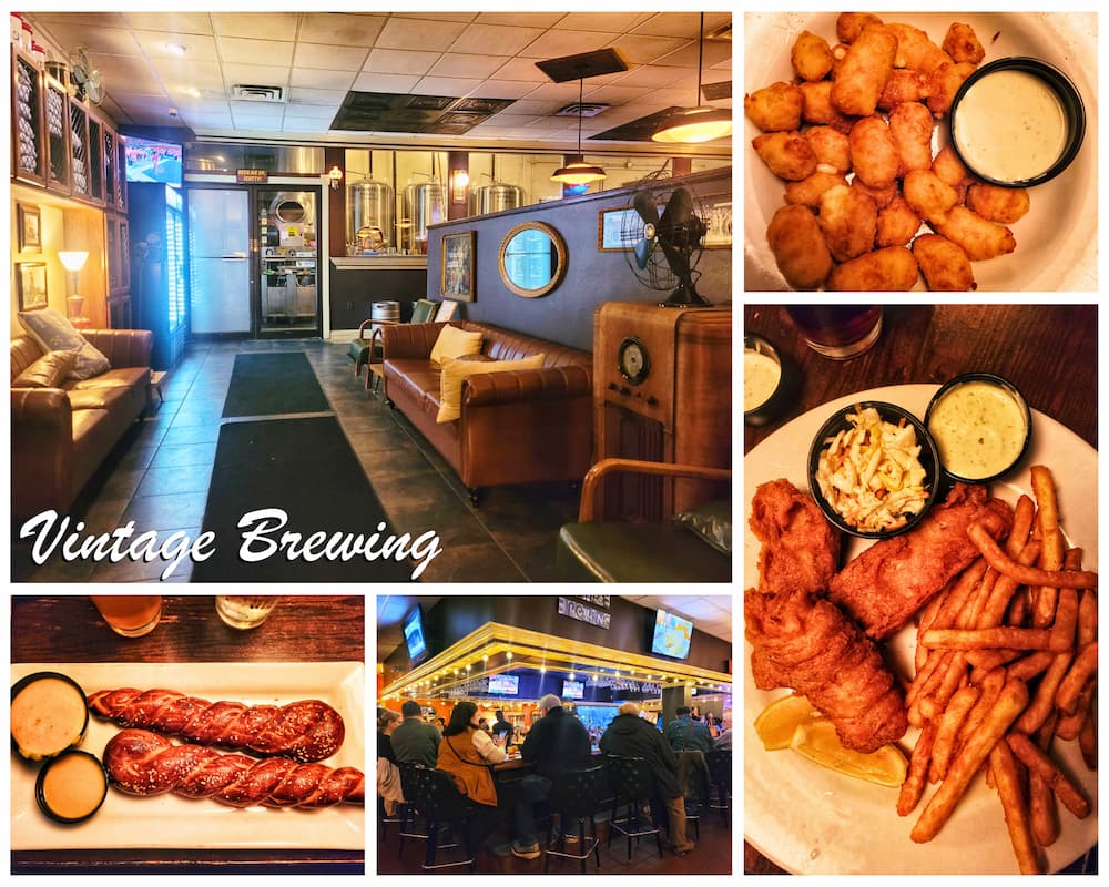 photo collage of food from vintage brewing in madison