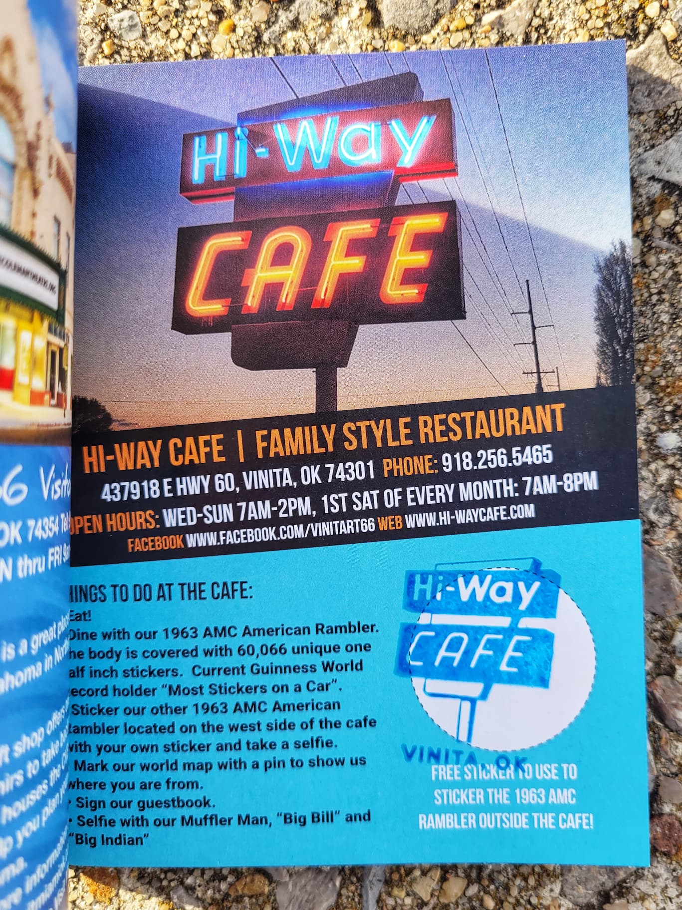 photo of hi-way cafe route 66 passport stamp