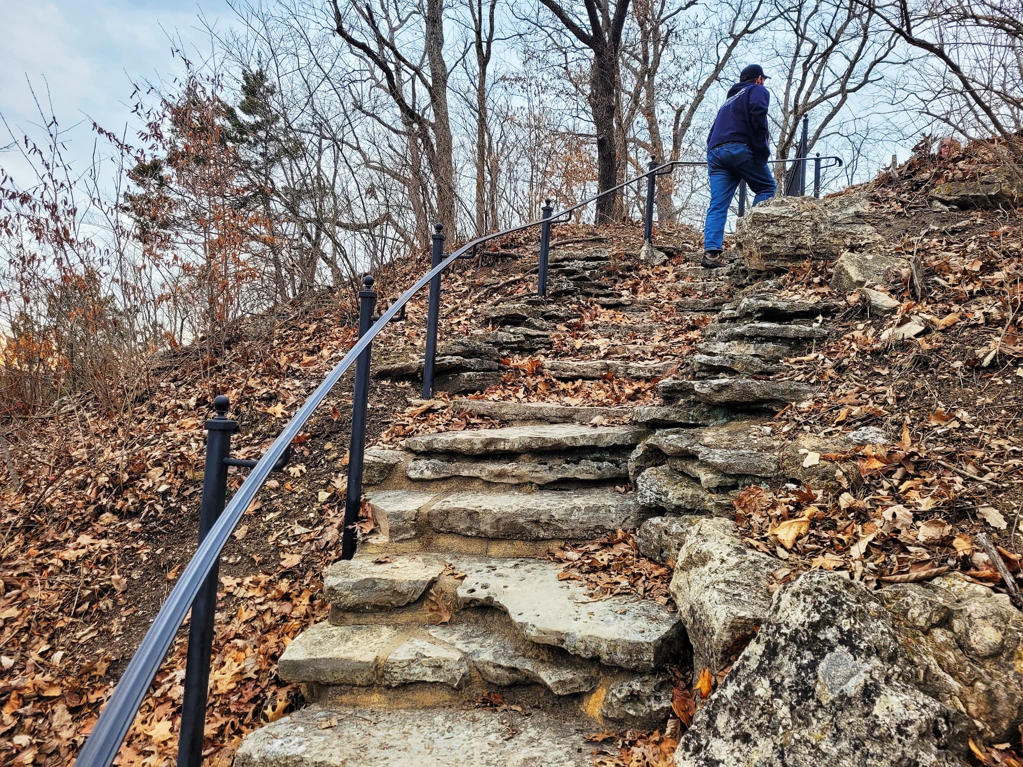 photo of josh walking stairs up to jensen's point
