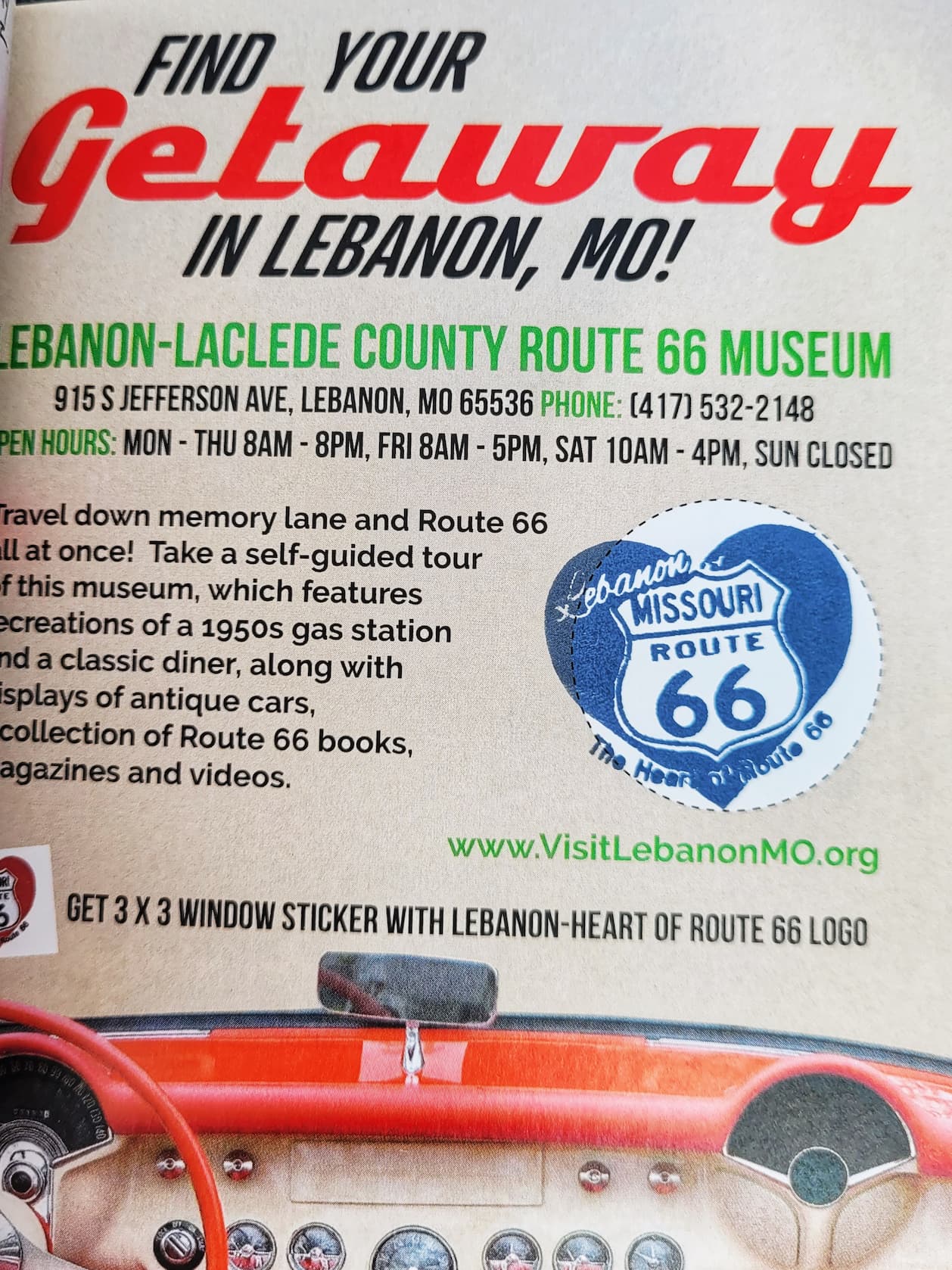 photo of route 66 passport page and stamp from lebanon route 66 museum