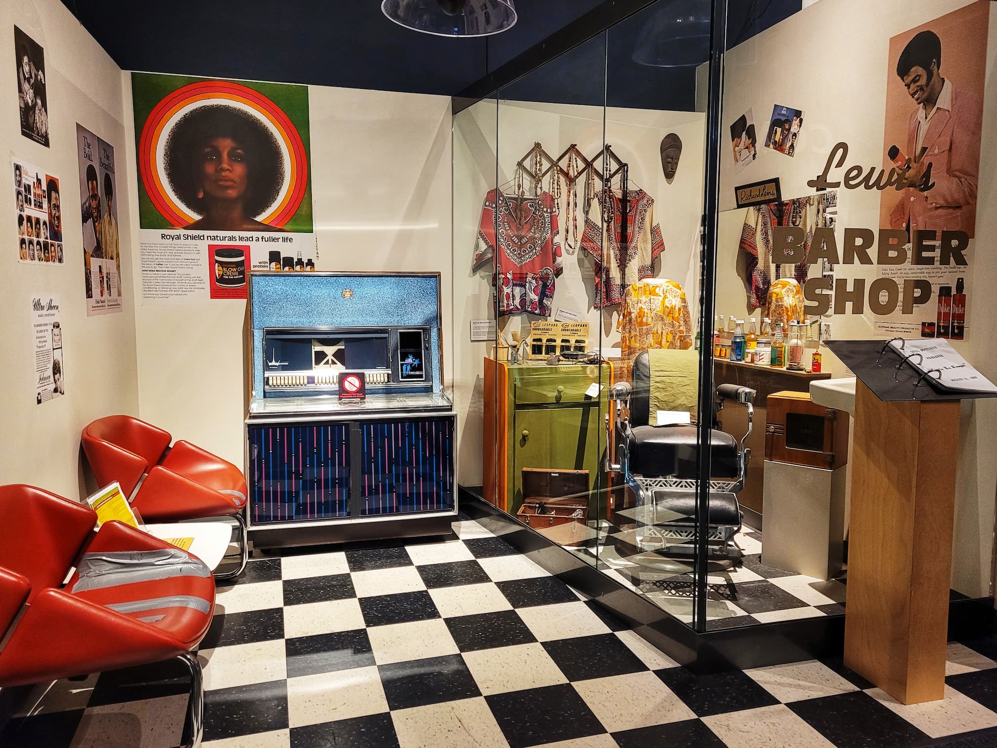 photo of recreated barbershop exhibit at oklahoma history center