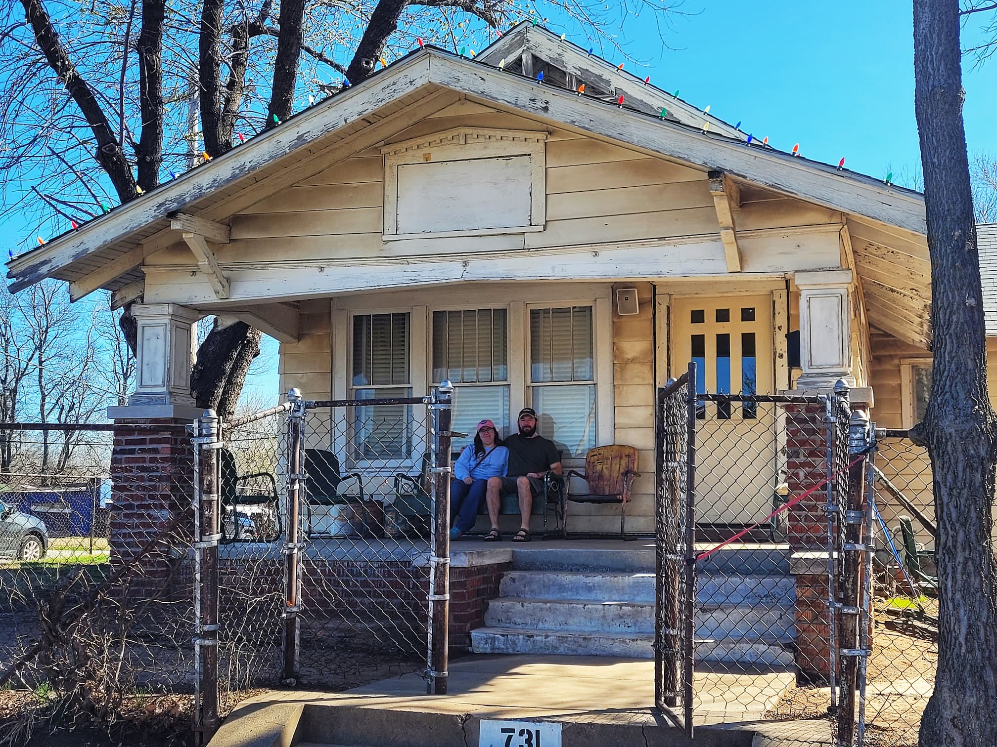 photo of us on the porch of the outsiders house