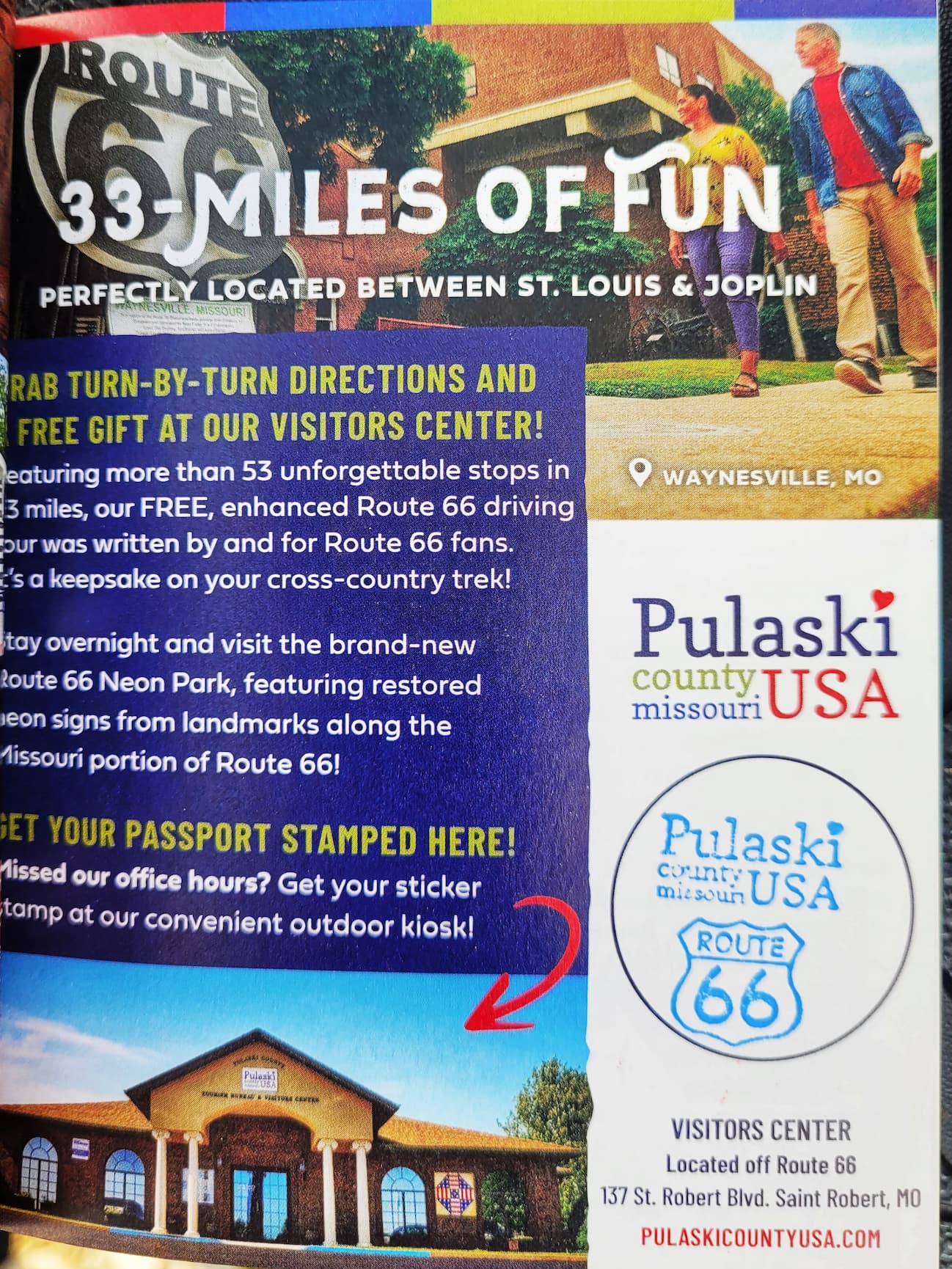 photo of route 66 passport page and stamp from pulaski county tourism