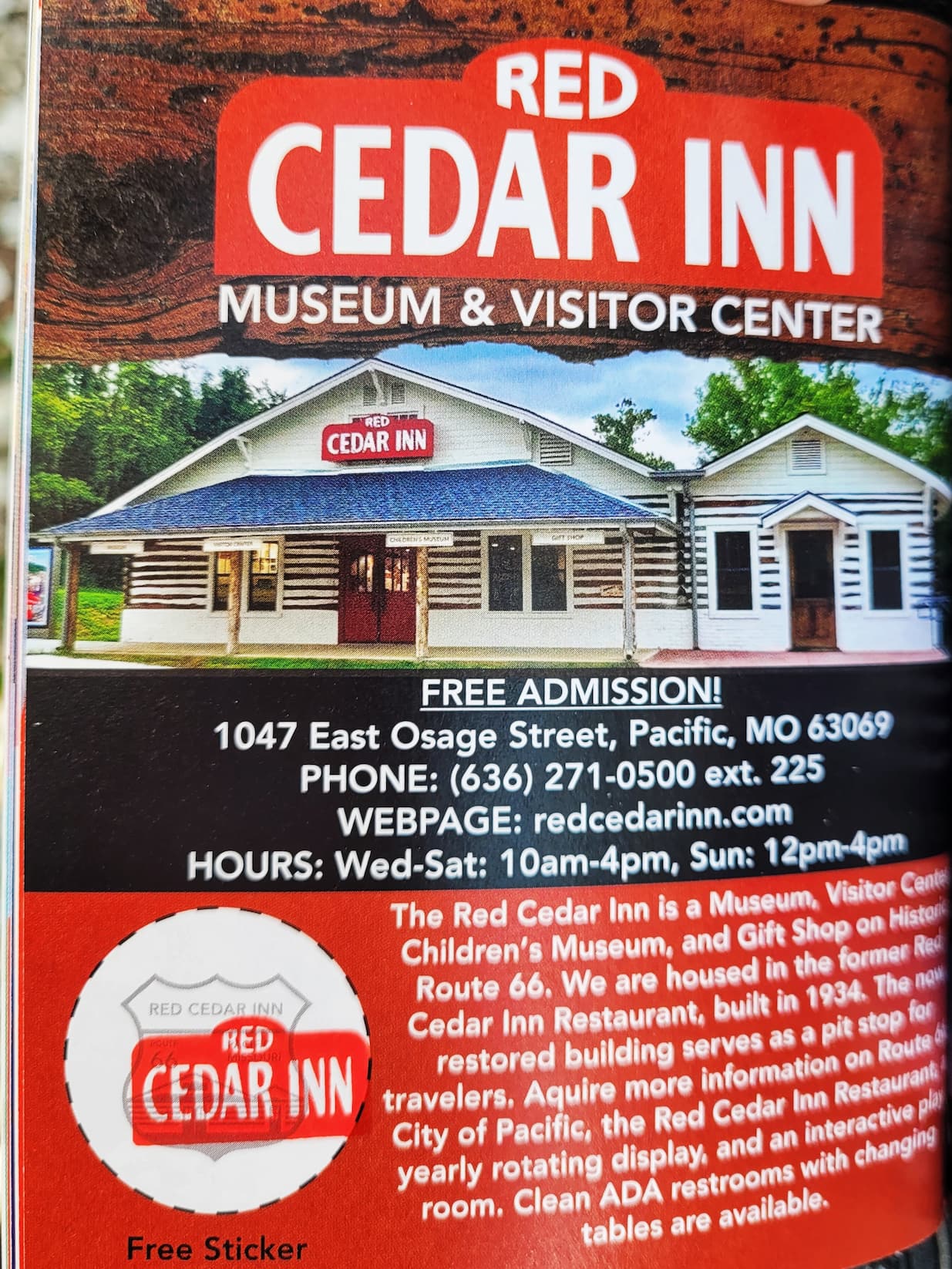 photo of route 66 passport page and stamp from red cedar inn