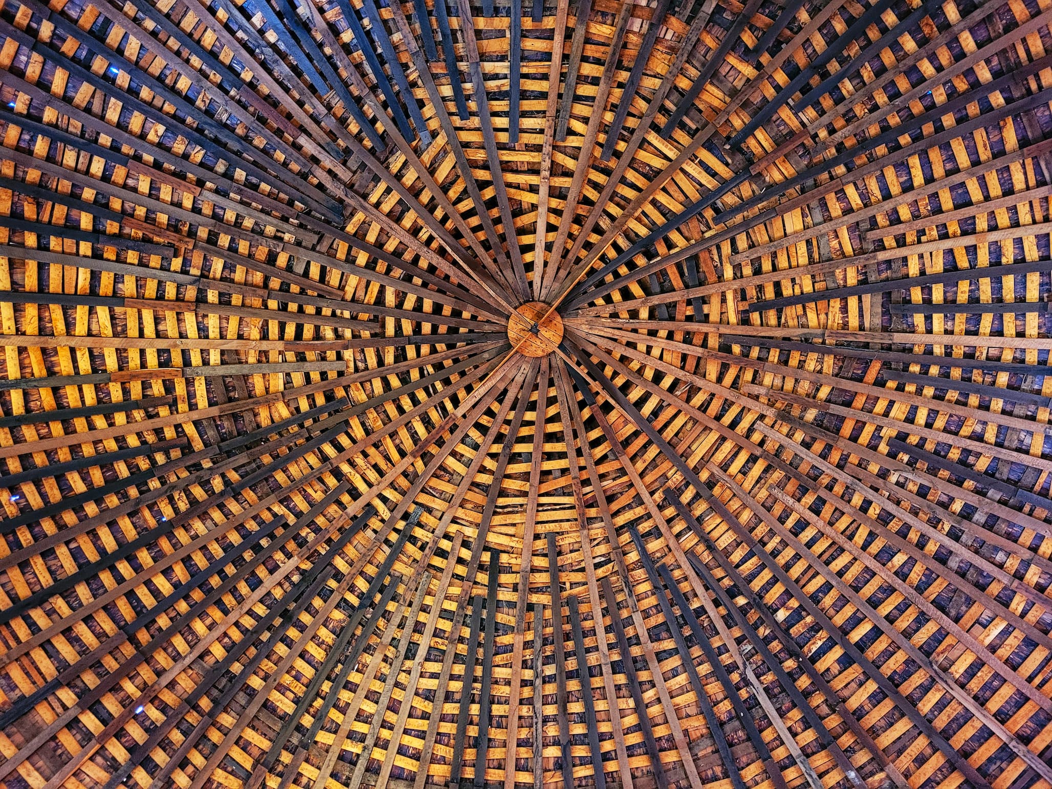photo of inside the round roof of arcadia round barn
