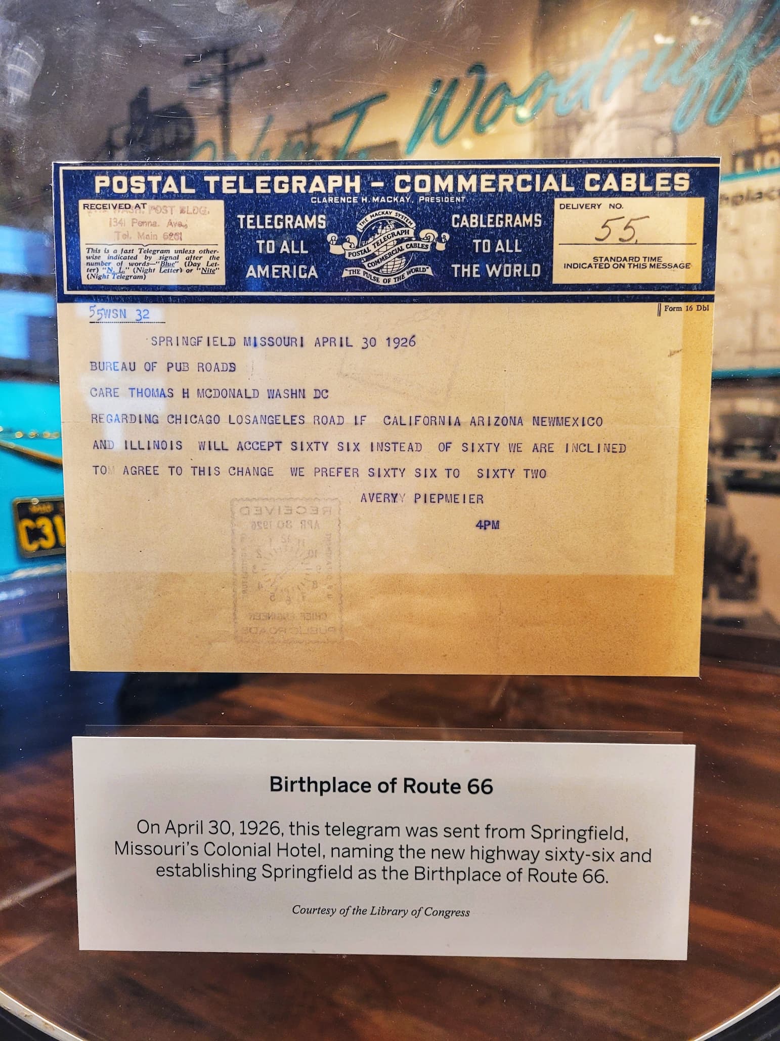 photo of route 66 telegram