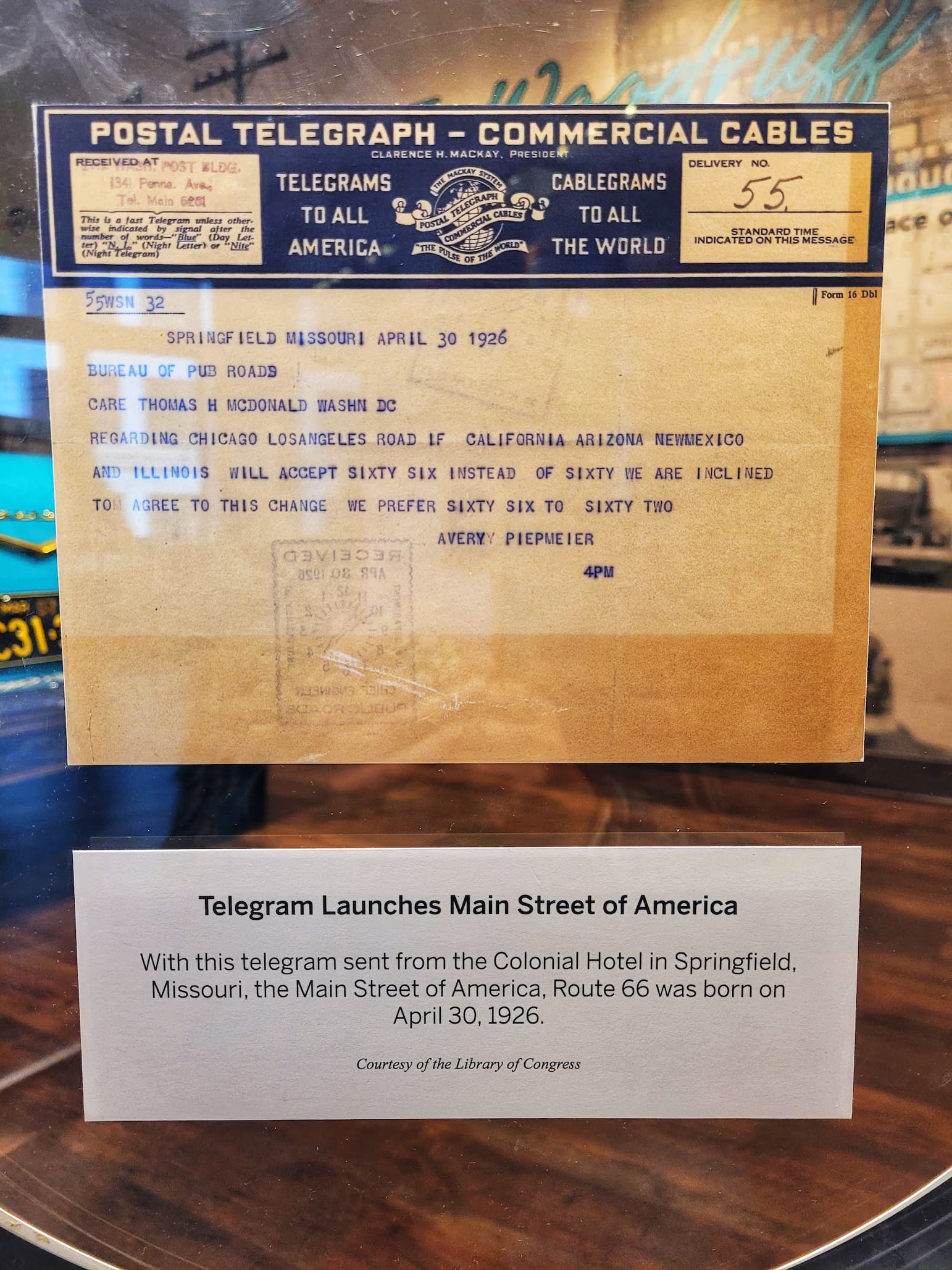photo of route 66 telegram