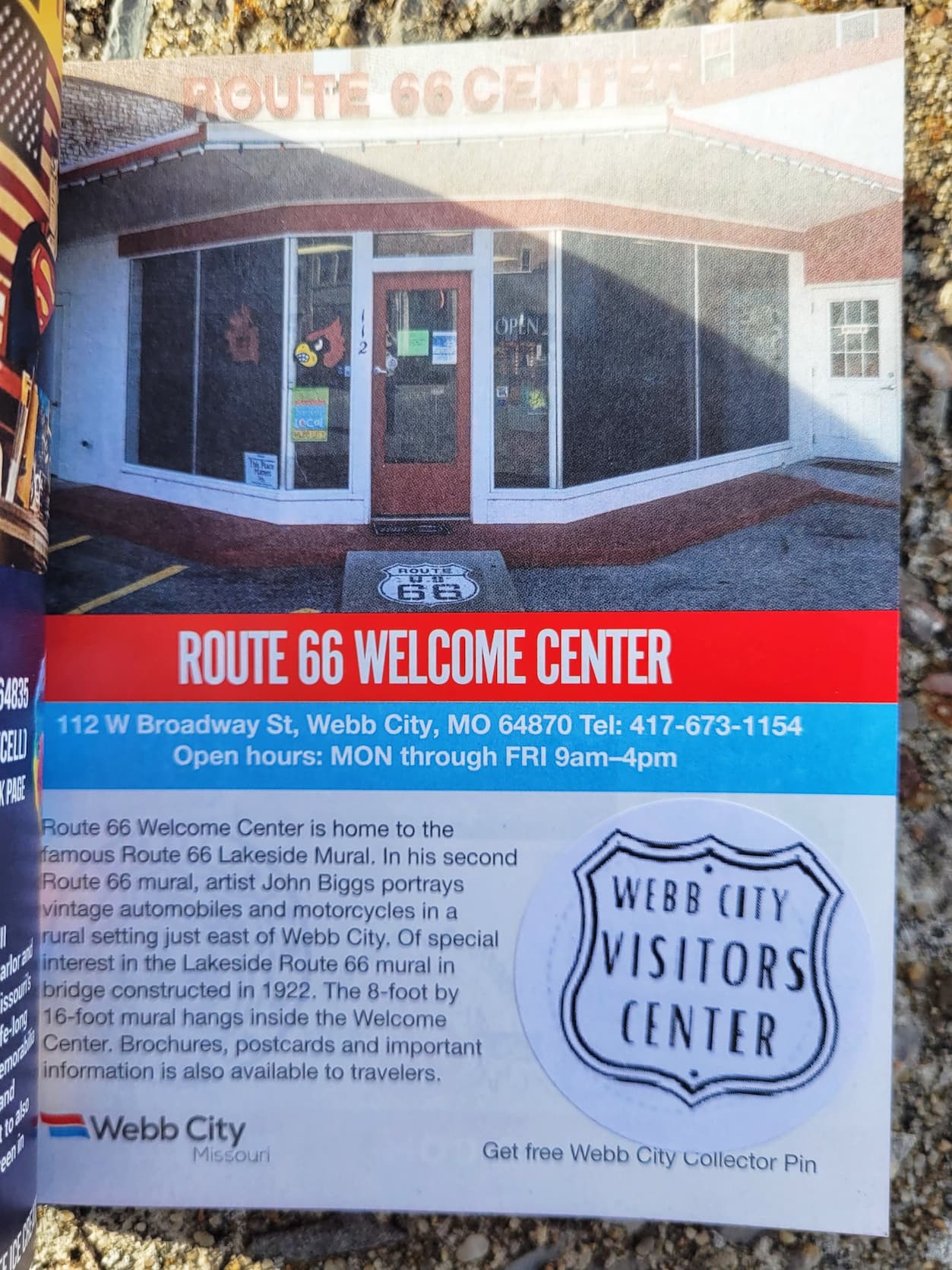 photo of webb city, missouri route 66 passport stamp