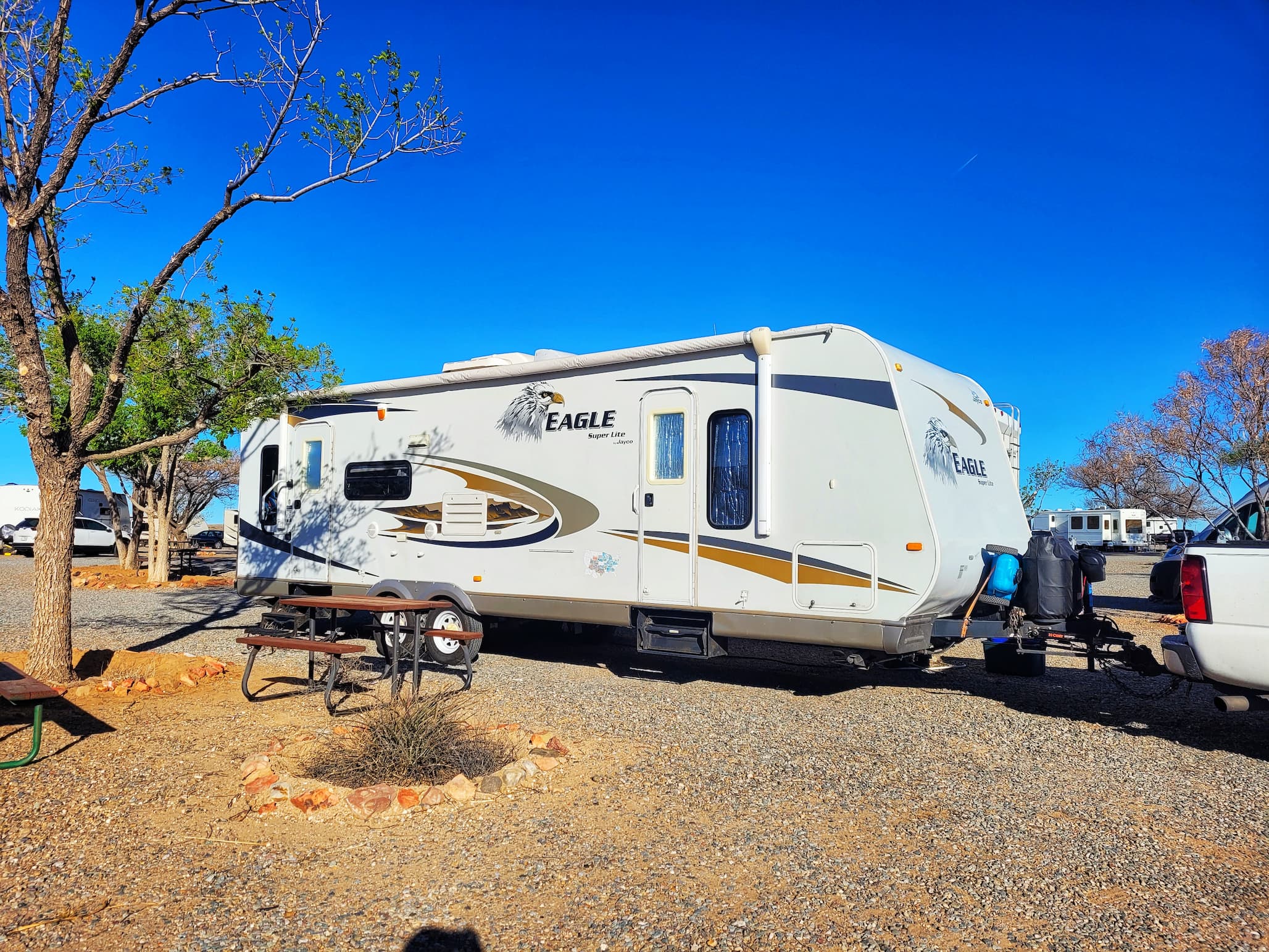 photo of our campsite at enchanted trails rv park