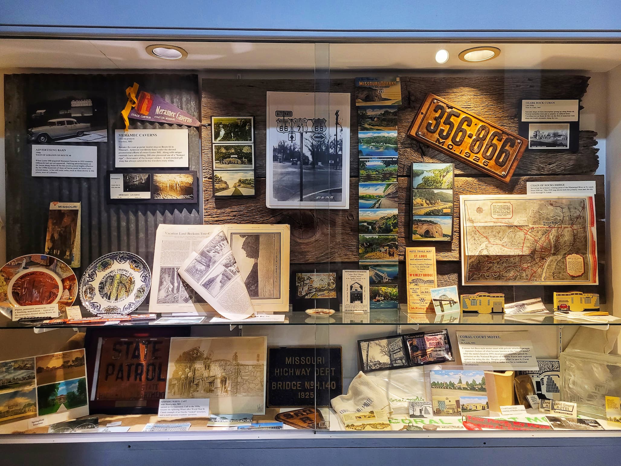 photo of route 66 artifacts display at lebanon route 66 museum