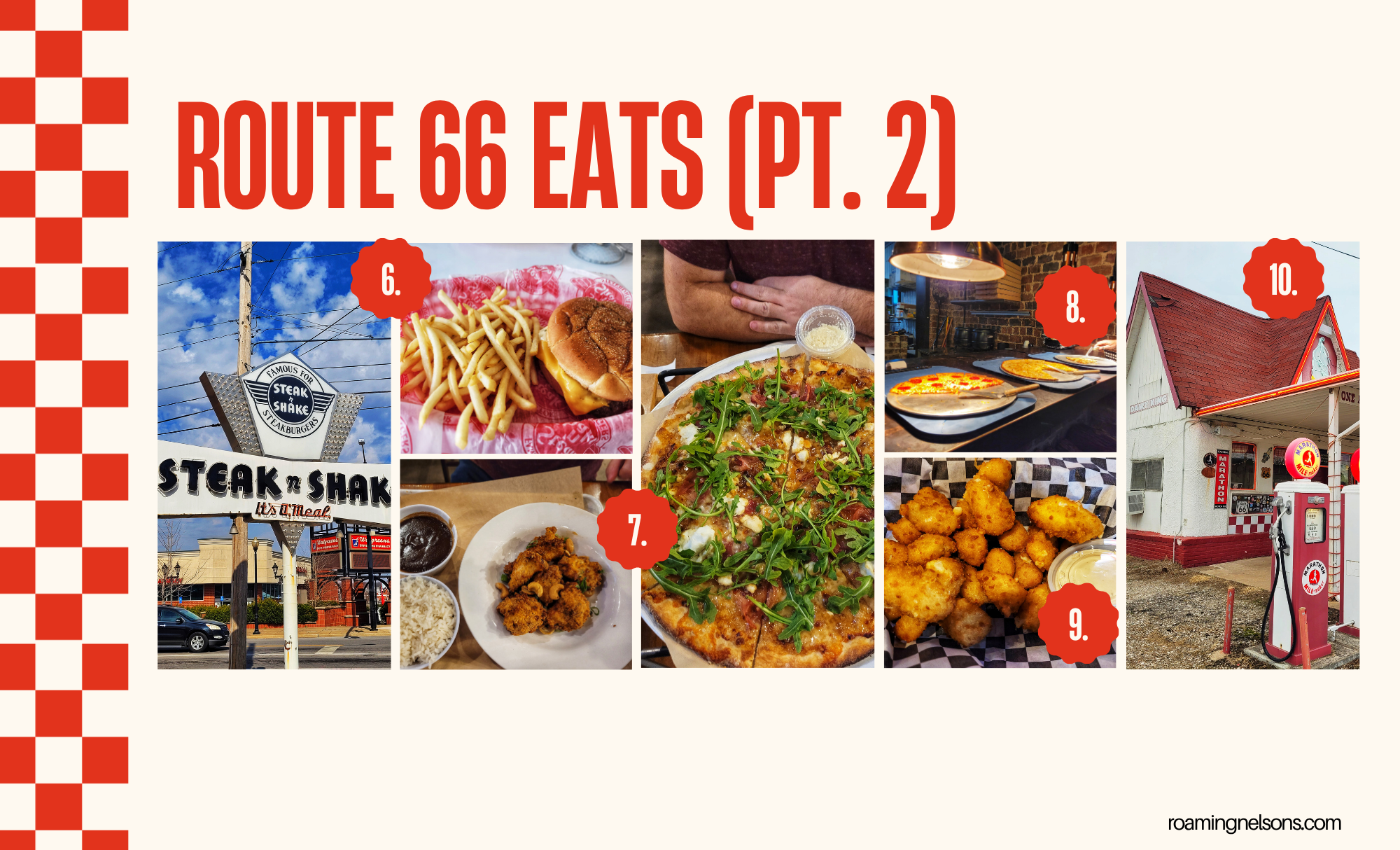 graphic that says "route 66 eats" and has photos of various foods