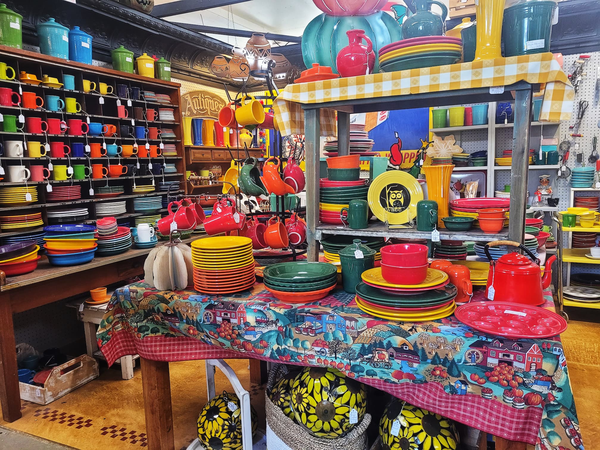 photo of fiestware display at antique store